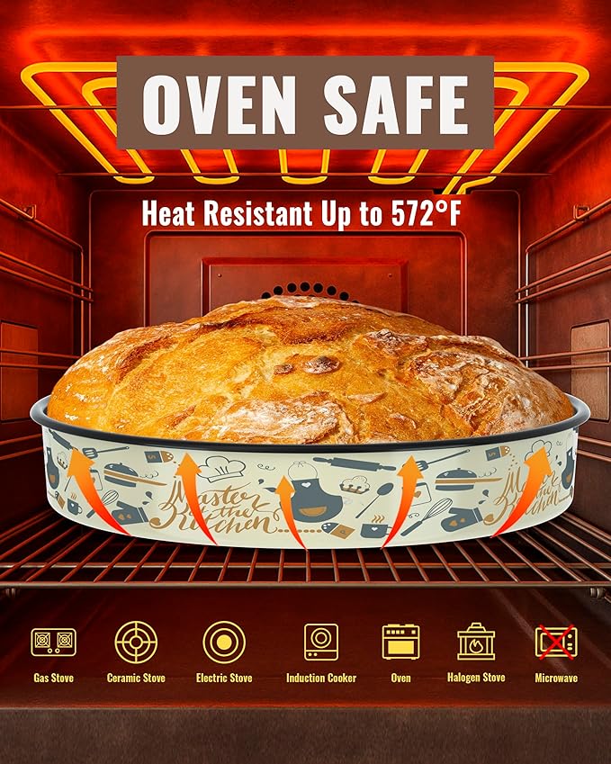 Round Baking Pan Enamel Roasting Dish 4-Pack 9/10/12/14 Inches Non Stick High Temperature Resistance Cookware for Cake Pie Pizza &amp Meat Oven Dishwasher Safe Easter Valentine's Gift Bakeware Set