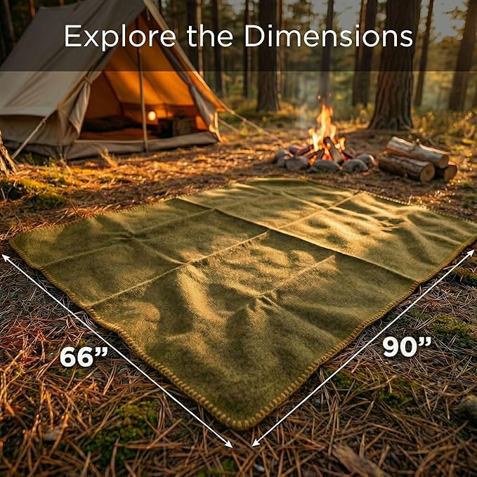 Wool Camping Blanket – 70% Wool Heavy-Duty Military Style Throw Warm &amp Washable Fire Retardant Cover for Emergency Survival &amp Outdoor Use – Perfect for Camping Car Home &amp Hiking Oliv