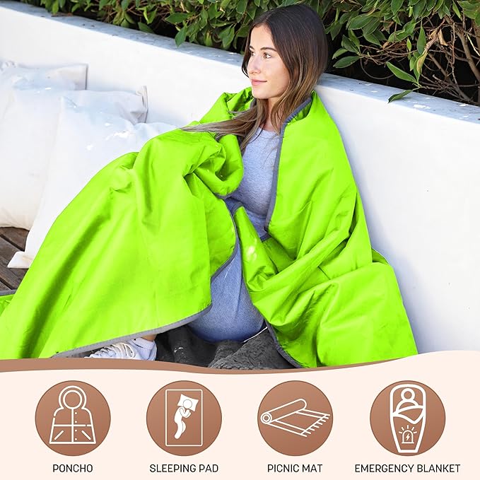 Tirrinia Waterproof Outdoor Blanket with Sherpa Lining Windproof Triple Layers Warm Comfy Foldable for Camping Stadium Beach Picnic Grass Concerts Car Dog 51''X 59'' &amp 59''X 80''