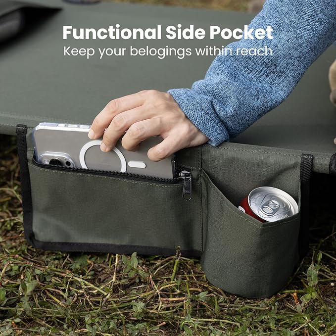 Portable Camping Cot Sleeping Cots for Adults Ultralight Backpacking Cot Compact Collapsible Easy Set-Up Supports 500lbs Portable Camp Cot for Adults Camping Outdoors and Home Green