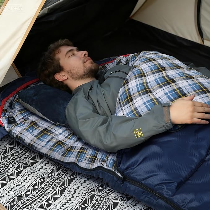 REDCAMP Flannel Sleeping Bag for Adults Comfortable Cotton Sleeping Bags for Camping with Detachable Hood Red/Grey/Blue/Black
