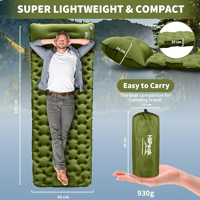 HiiPeak Sleeping Pad for Camping- Ultralight Inflatable Sleeping Mat with Built-in Foot Pump &amp Pillow Upgraded Compact Camping Air Mattress for Tent Backpacking Hiking