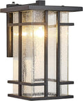 Rustic Dusk to Dawn Outdoor Wall Light Fixture 13.8H Waterproof Exterior Wall Sconces Black Metal with Seeded Glass Sensor Outdoor Wall Lantern for House Patio PorchEntrywayGarage Wall Lamps