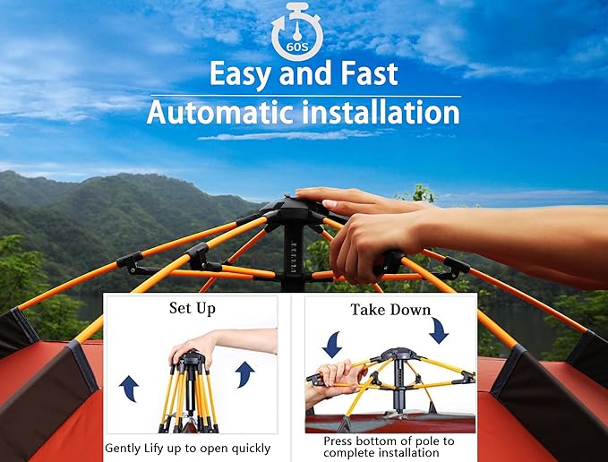 Camping Tent with Instant Setup 2/3 Person Weatherproof Easy Quick Set Up in 60 Seconds with Rainfly Backpack Tent for Family Camping &amp Hiking Upgraded VentilationCenter Height 66-inch