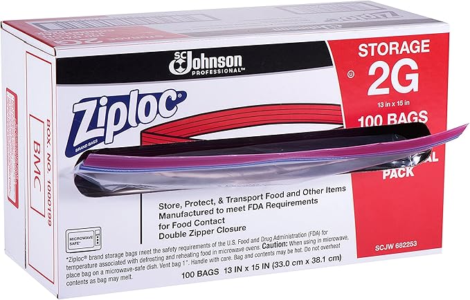 SC Johnson Professional Ziploc Brand Food Storage 2 Gallon Bags Food Storage Ziploc Brand Bags Commercial Pack 100 Count Box for Professional Use Only (Pack of 2)
