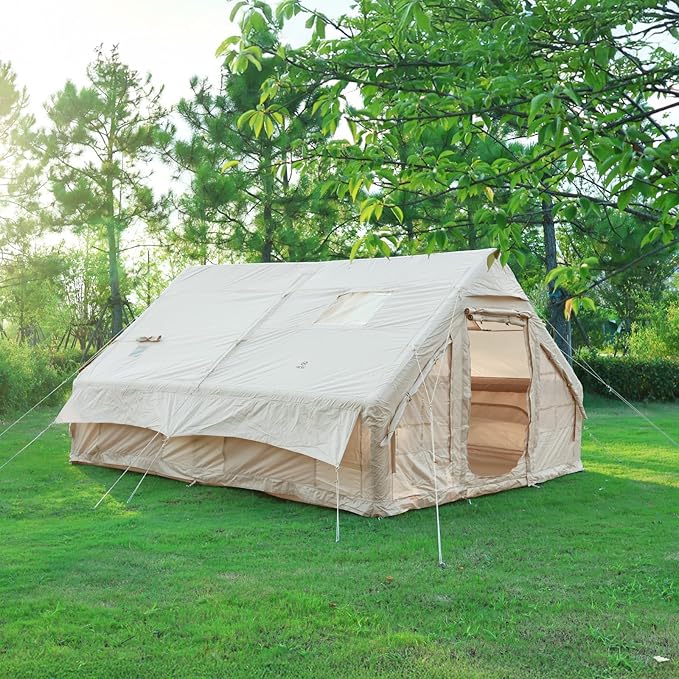Nice C Inflatable Tent for Camping Glamping Tent for Adults Blow Up Tents with Air Pump 2-in-1 Air Valve Chimney Opening Waterproof Windproof Easy Set Up