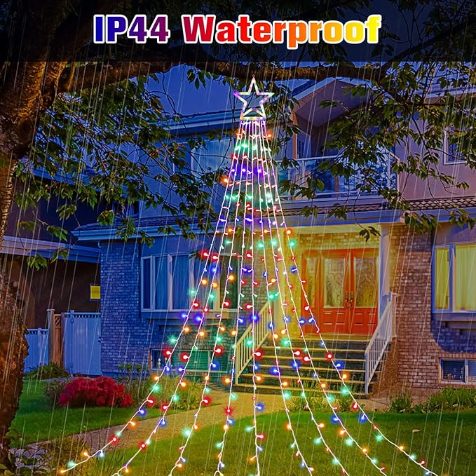 Outdoor Christmas Star String Lights 320 LED 11.5 ft Waterfall Tree Lights with 8 Lighting Modes for Indoor/Outdoor Yard Home Festival Party Xmas New Year Decor