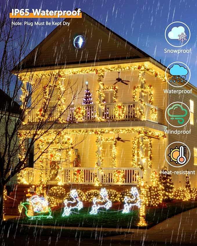 Upgrade 2Pack 500LED Solar String Lights Outdoor Waterproof 180FT Solar Lights Outdoor String with 8 Modes IP65 Waterproof Twinkle Christmas Light for Outside Garden Tree Decoration Warm White