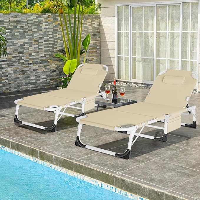 ABORON Folding Camping Cot W/Mat &amp Face Arm Hole for Adults Adjustable Heavy Duty Outdoor Bed1200 D Layer Oxford Travel Camp Cots for Beach Pool LawnYard Patio