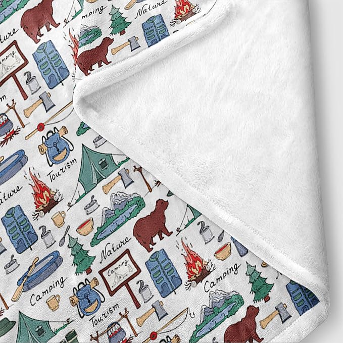 Camper Throw Blanket RV Camper Accessories for Travel Trailers Throw Blanket Flannel Camping Soft Warm Cozy Throws Cover for Couch Chair Sofa Bed Outdoor Inside Travel Decor