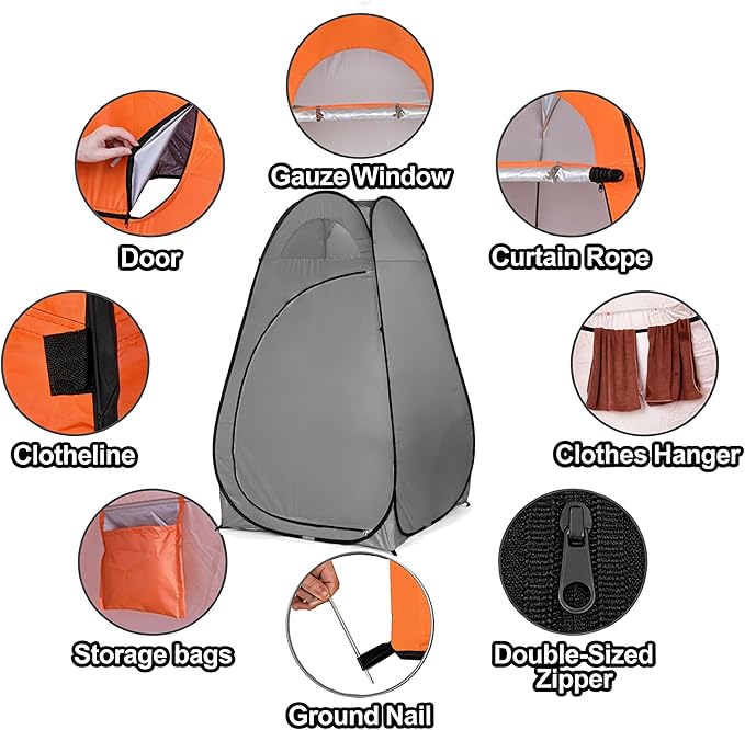 4x4ft Pop Up Privacy Shower Tent with Top Window 3.6lbs Liightweight Dressing Room Portable Toilet Stall with Carry Bag for Camping Beach Outdoors (Dark Gray)