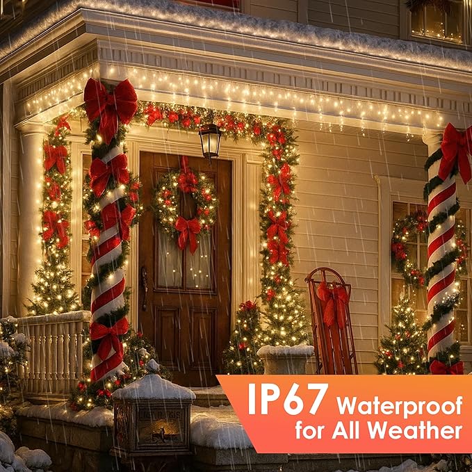 Christmas Lights 600 LED 196FT IP67 Waterproof Christmas Tree Lights with 8 Modes Outdoor String Lights with Timers &amp Memory Function Xmas Light for Holiday Decor (Warm White)