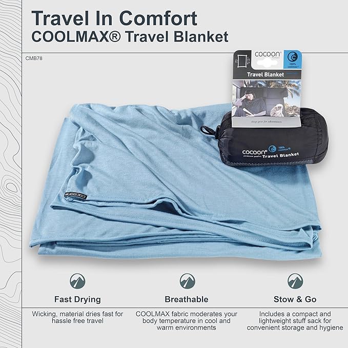 cocoon - Coolmax Travel Blanket | Compact Throw Blanket for Camping and Hiking | Fits in Backpack | Attaches to Luggage | Travel Essential | Fast Drying (Regular 70 x 55)