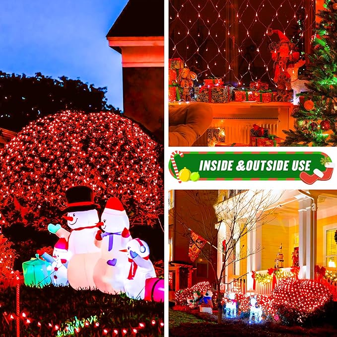 JMEXSUSS 200 LED Red Christmas Net Lights 9.8ft x 6.6ft Connectable Christmas Bush Lights with Remote 8 Modes Plug in Net Light Outdoor Mesh Light Waterproof for Tree Yard Valentines Decoration