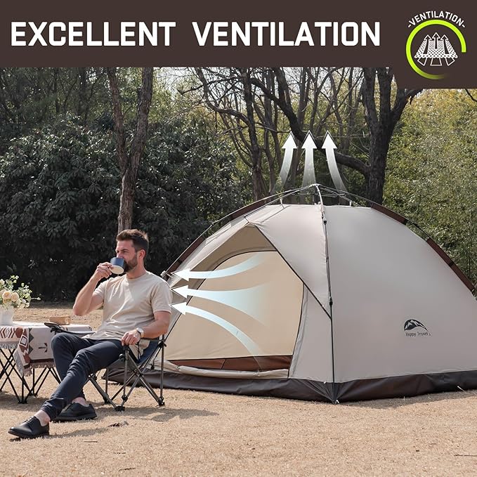 Happy Travel 1/2/3/4 Person Camping Tent Instant Easy Pop Up Tents for CampingAutomatic Waterproof Family Camping Tent Easy Set Up TentPortable Windproof Dome Tent for Camping Hiking &amp Traveli
