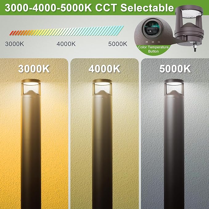 LED Bollard Landscape Light 42inch 24W 3CCT Selectable (3000K/4000K/5000K)120V-277V Commercial/Residential Bollard Lighting Fixture for Garden Pathway Driveway Die-cast Aluminum Bronze
