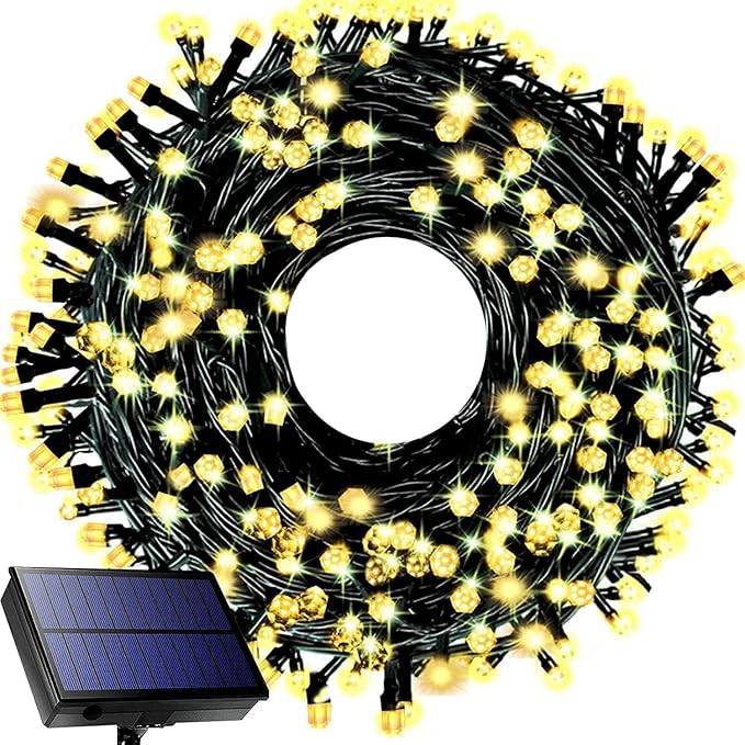 Solar Christmas Lights Outdoor115 Ft 300 LED 8 Modes Waterproof Patio Lights for Christmas Tree Patio Yard Garden Party Decor (Warm White)