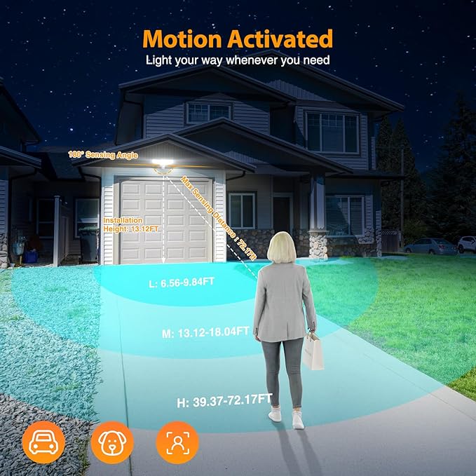 Onforu 5 Heads 120W 12000LM Smart LED Security Lights Motion Sensor Outdoor APP Control 340° Illumination WiFi Alexa Flood Ligh 2700K-6500K Exterior Motion Detector IP65 Wall Light for Yard White