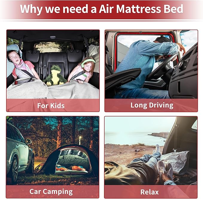 ACROPIX Inflatable SUV Truck Car Air Mattress Back Seat Camping Bed Thickened Car Sleeping Pad for Travel Car Bed SUV Mattress with Car Air Pump and Pillows Gray