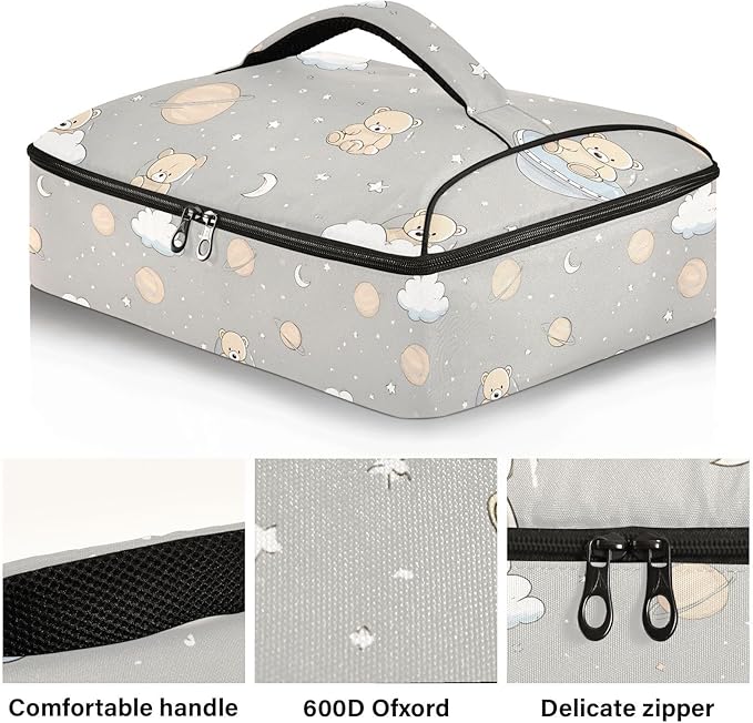 Casserole Carrier Cute Cartoon Bear PatternInsulated Casserole Carrier for Hot or Cold Food Thermal Lunch Tote for Potluck Parties Picnic Beach Fits 9 x 13 Inches Baking Dish