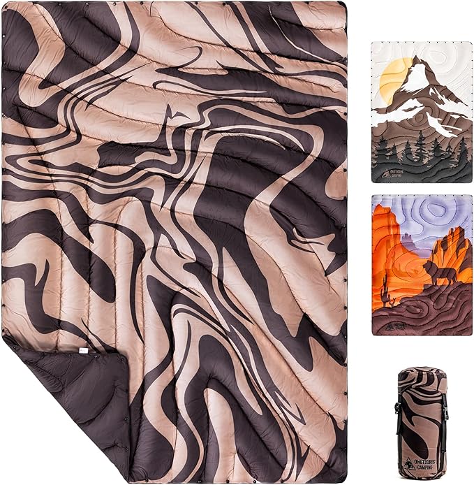 ONETIGRIS Ultralight Camping Blanket Packable Puffy Quilt Puffy Printed Camping Blanket with Snap Buttons &amp Corner Loops for Backpacking Hiking &amp Travel