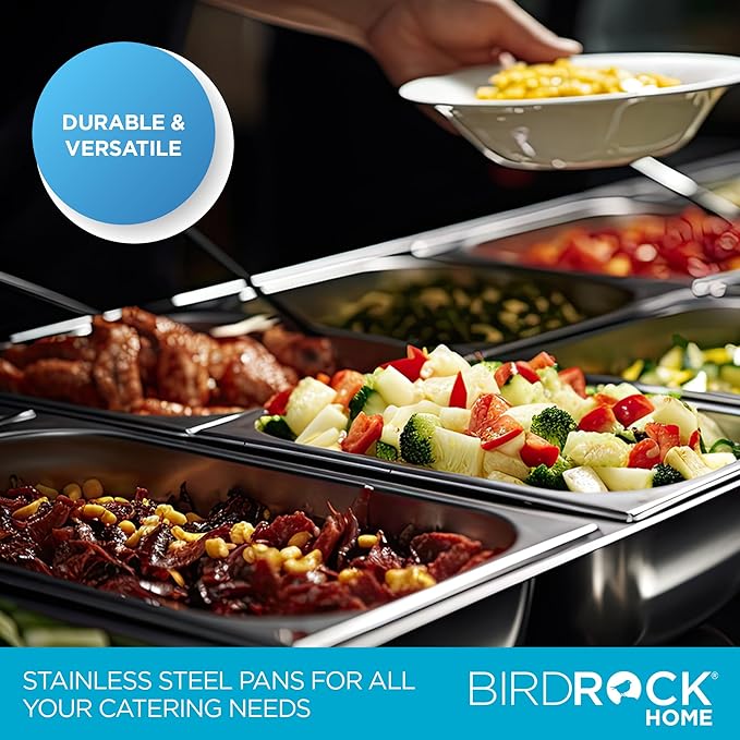 BIRDROCK HOME Stainless Steel Steam Table Pan Lids - Restaurant and Catering Supplies - 24 Gauge Steel - Perfect for Meal Prep Cooking and Food Storage Container - 6 Pack Fits 1/3-Size Hotel Pans