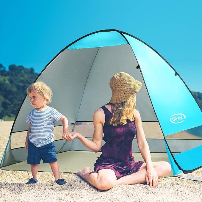 G4Free Large Pop up Beach Tent for 3-4 Person UPF 50+ Automatic Sun Shelter Canopy Portable Outdoor Cabana Sun Umbrella