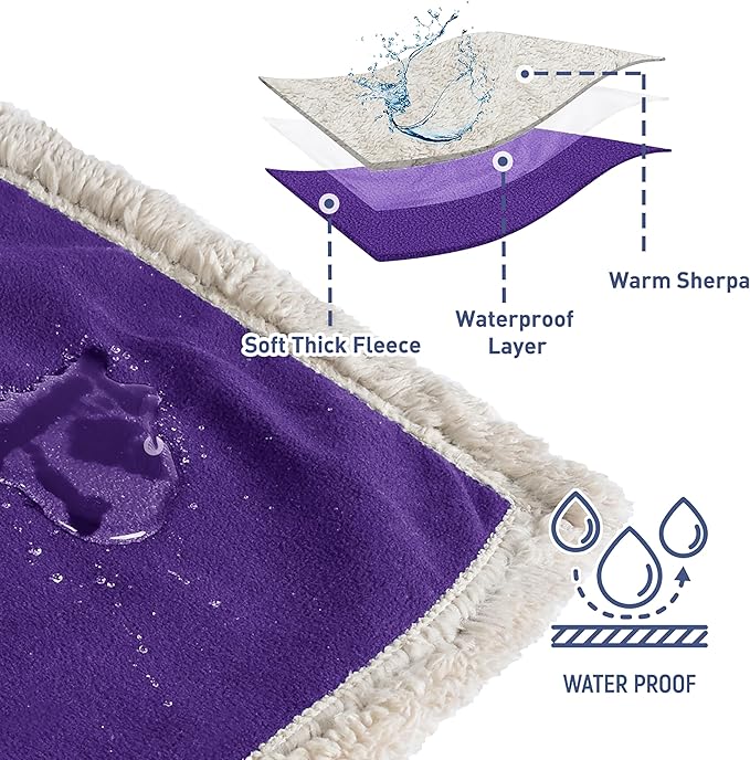 Catalonia Waterproof Bed Blanket Washable Leakproof Bed Cover Reversible Protector Blanket for Couch Sofa Stain Proof Blanket Pad for Adults 80X60 inches Purple