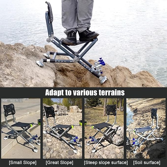 Aluminum Folding Fishing Chair with Adjustable Backrest Legs Heavy Duty Professional Outdoor Fishing Chair with Backpack Portable Lightweight Leisure Chair for Uneven Ground