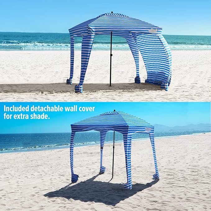 Qipi Beach Cabana - Easy to Set Up Canopy Waterproof Portable 6' x 6' Beach Shelter Included Side Wall Shade with UPF 50+ UV Protection Ultimate Sun Umbrella - for Kids Family &amp Friends