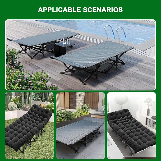 Camping Cot Extra Wide with Thick Mattress Folding Oversized XL 75 L x 28 W x 15 H Heavy Duty Sleeping Bed for Adult