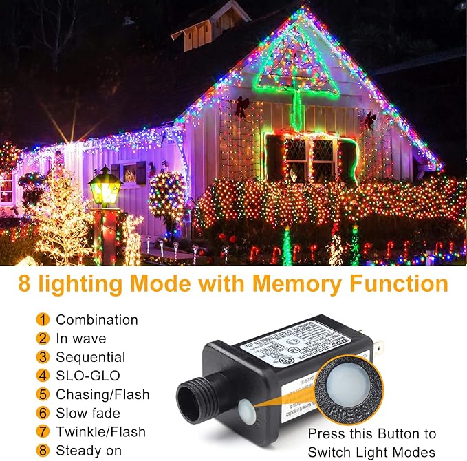 Haili 1000 Led Christmas Lights Plug in 8 Lighting Modes Waterproof Outdoor Christmas Lights for Tree Yard Party Indoor Outside Decorations (393FT Multi Colored)