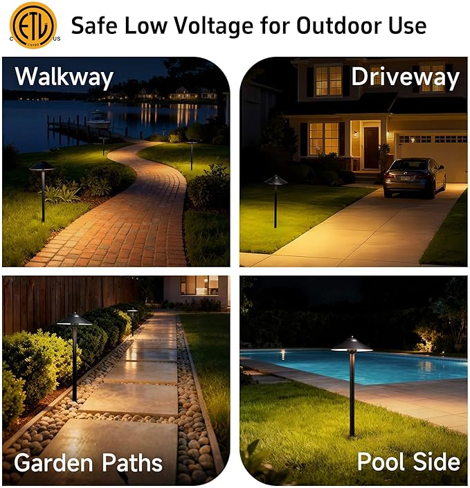 Gardenreet Brass Low Voltage Pathway Lights (9 Shade 23.5 Tall) - Black 12V Path Light Waterproof Wired Outdoor LED Landscape Area Lighting for Garden Walkway with 3W 270LM 2700K G4 Bulb (6 Pack)