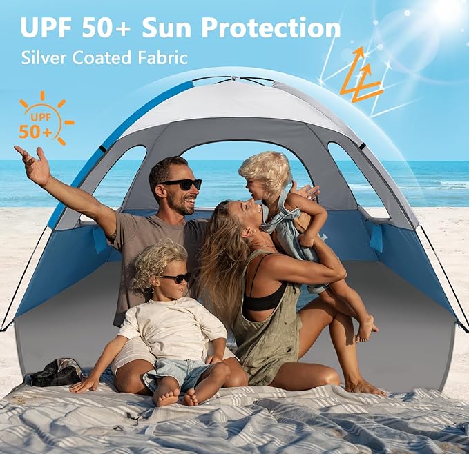 NXONE Beach Tent Sun Shelter with UPF 50+ UV Protection Lightweight Easy Setup Portable Beach Canopy for Family Large Space for Beach Camping &amp Outdoor 3/4/6 Person
