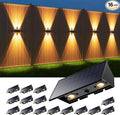 16 Pack Solar Up and Down Fence Lights Outdoor Decorative Wall Mount LED Waterproof Yard Lamps for Outside Deck Patio Porch House Backyard Garden Powerful Illumination for Safe Night(Warm White)