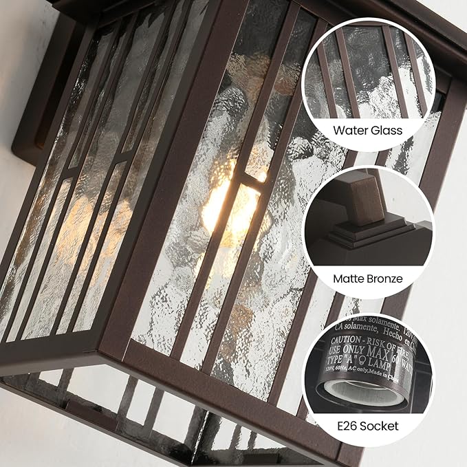 Outdoor Wall Light Matte Brown Porch Light Fixtures Waterproof Outside Wall Lantern Anti-Rust Exterior Wall Mount Sconce with Water Glass for House Garage Patio