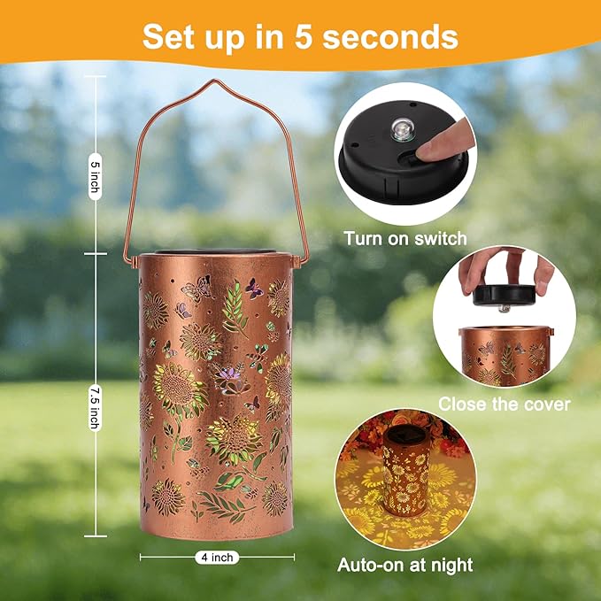 Sunflower Solar Lantern Outdoor Waterproof - Birthday Gifts for Women Mom Grandma Mothers Day Gifts Solar Lights Outdoor Garden Decor for Outside