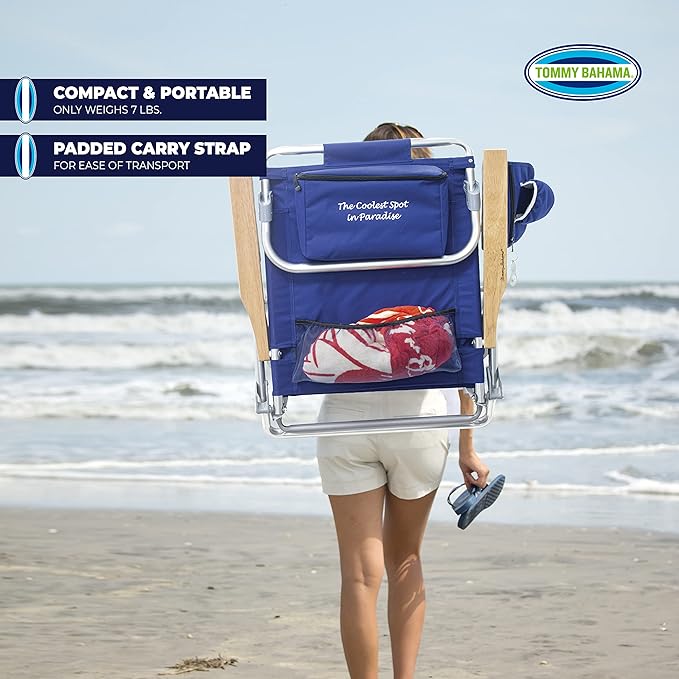 Tommy Bahama 5-Position Classic Lay Flat Folding Backpack Beach Chair Polyester Navy