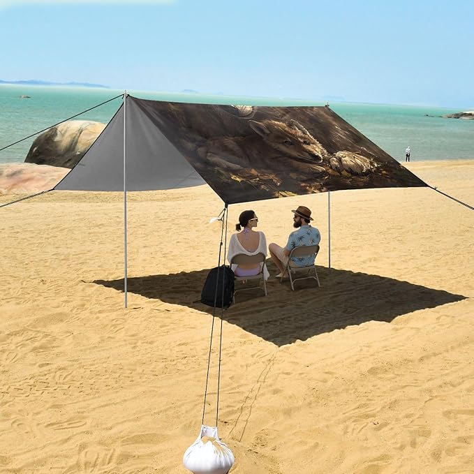 ALAZA Wolf &amp Wolf Baby Beach Tent Sun Shelter UPF50+ Protection Beach Shade Canopy w/ 4 Sandbags for Outdoor Camping Fishing Backyard Fun Picnic 10x9 ft