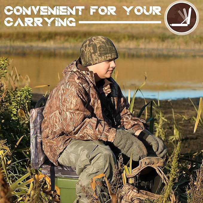 Juexica 2 Pcs Hunting Seat Cushion Camo Foam Folding Cushion Stadium Seats with Back and Handle for Deer Duck Turkey Hunting Fishing Camping and Outdoor Activities Sport Events Bleacher