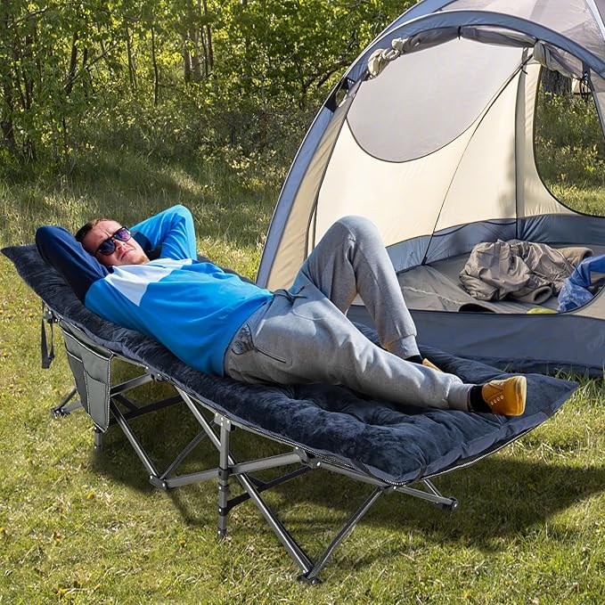 GOFLAME Camping Cot Mattress Sleeping Cot Pad with Soft and Breathable Crystal Velvet 75” x 27.5” Lightweight Comfortable Camping Cot Pad for Outdoor Hiking Vacation Traveling