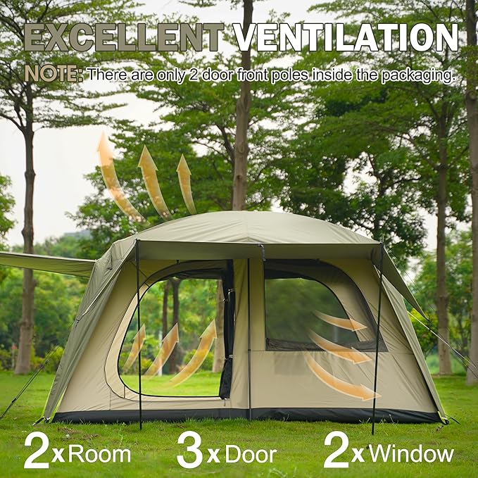 Vidalido 4-6 Person Camping Tent with 3 Door 2 Room Large Family Cabin Tents Double Layer Waterproof Portable Glamping Tent Big Tents for Outdoor Camping Hiking and Backpacking