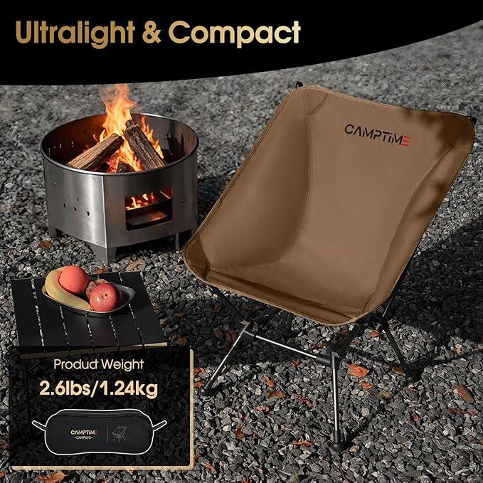 Portable Camping Chair Plus Larger &amp Roomier Compact and Lightweight Folding Chair for Backpacking &amp Hiking 330Lbs Capacity Khaki
