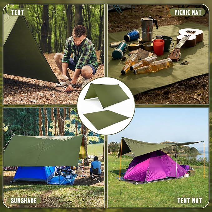 13.5x13.5 ft Tent Footprint Waterproof Camping Tarp Heavy Duty Tent Floor Saver Ultralight Ground Sheet Mat with Storage Bag 6 Tents Stakes for Hiking Picnic Backpacking Hammock Beach