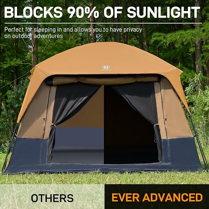 EVER ADVANCED 10 Person Camping Blackout Design Tent Multi Room Tent for Family Large Tents with Rainfly and Carry Bag 2 Doors Water-Resistant 14ft x 10ft x 84in