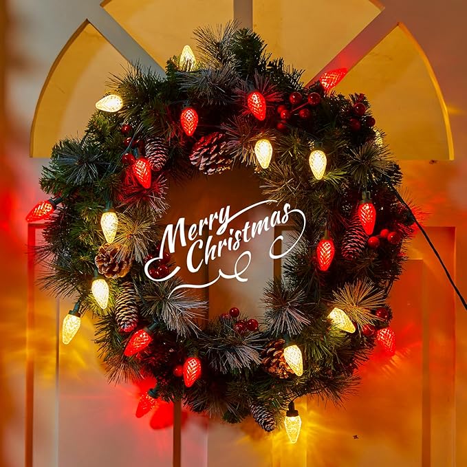 C9 Christmas Lights Outdoor Waterproof 114 Feet 150 LED C9 String Lights with Timer &amp 8 Light Mode Connectable Christmas Tree Lights for Indoor Outside Roofline Patio Decoration Red &amp Warm