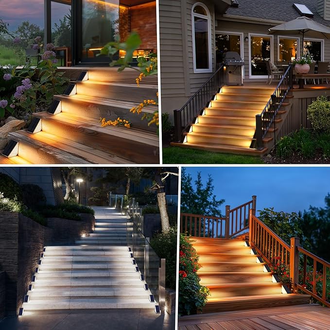 Bosceos 12-Pack Solar Step Lights Upgraded 2 in 1 LED Solar Powered Stair Light Waterproof Outdoor Deck Lights with 2 Colors Solar Light for Outside Sidewalk Yard Patio Warm White &amp Cool White