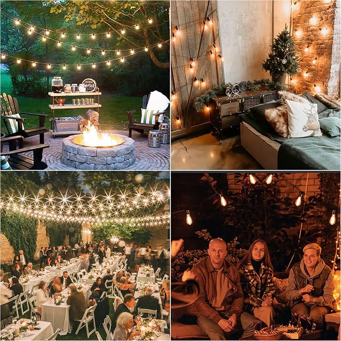 Solar String Lights Outdoor Waterproof 35FT with Shatterproof ST38 LED Bulbs 2700K Solar Lights with Remote Solar String Lights for Outside Camping Yard