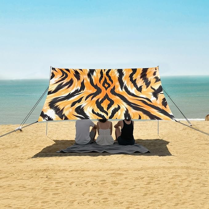 Bolaz Beach Canopy Tent Sun Shade9'×10.5' Large Family Beach Shade UPF50+- Outdoor Shade for Camping Trips FishingTiger Skin