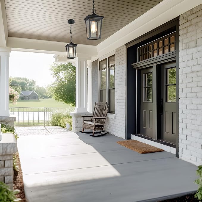 LALUZ Outdoor Pendant Light Weather-Resistant Hanging Lantern Light with Clear Glass Modern Farmhouse Exterior Lighting for Porch Gazebo Entryway Patio